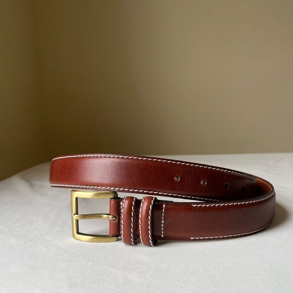 Jos A Bank Italian Leather Dress Belt Cognac Brown Brass Buckle Size 36 - Picture 5 of 8